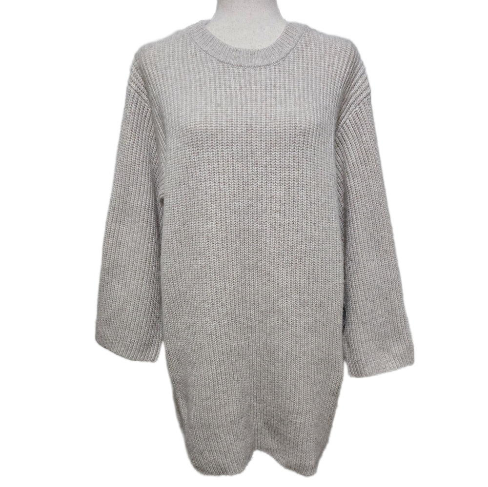 LUSH Sweater Dress Long Sleeve Ribbed Knit Oatmeal Crewneck Large NWT